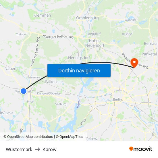 Wustermark to Karow map