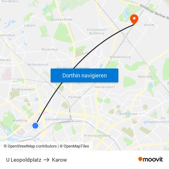 U Leopoldplatz to Karow map