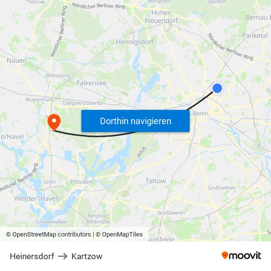 Heinersdorf to Kartzow map