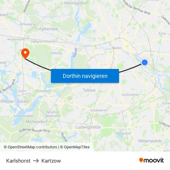 Karlshorst to Kartzow map