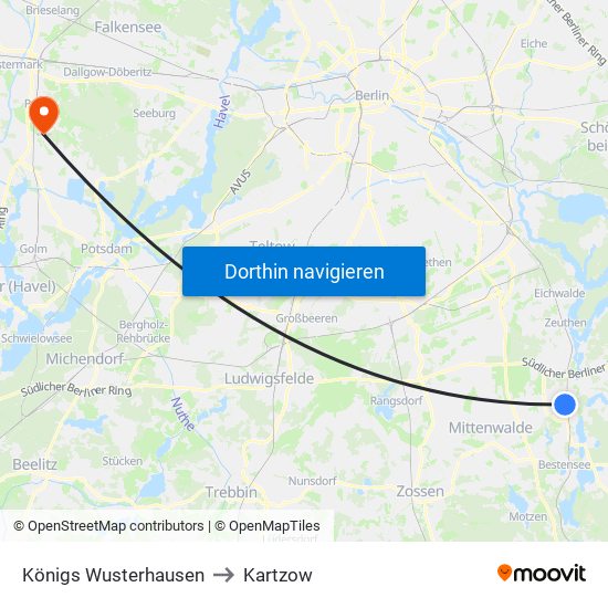 Königs Wusterhausen to Kartzow map