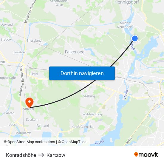 Konradshöhe to Kartzow map