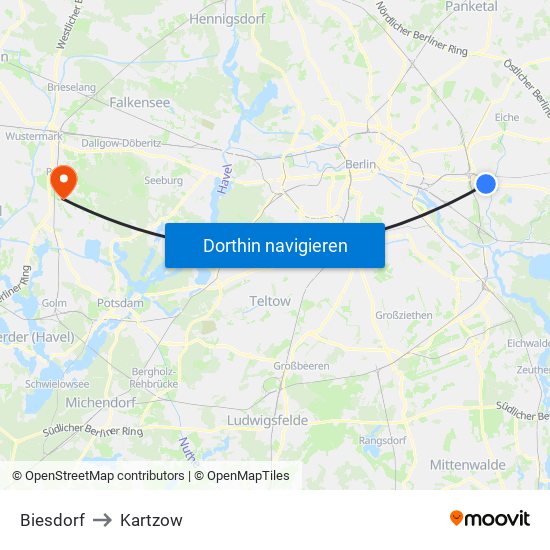 Biesdorf to Kartzow map