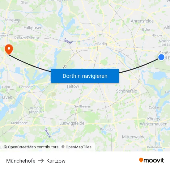Münchehofe to Kartzow map