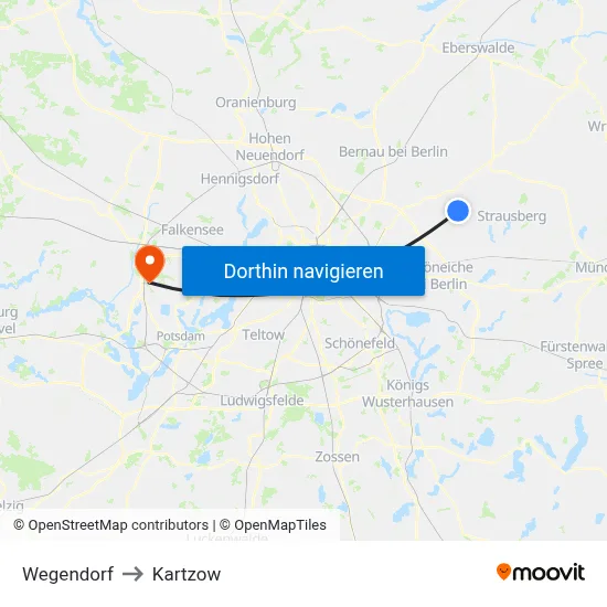 Wegendorf to Kartzow map
