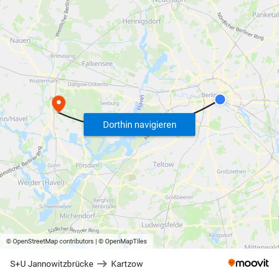 S+U Jannowitzbrücke to Kartzow map