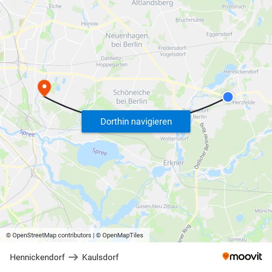 Hennickendorf to Kaulsdorf map