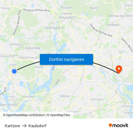 Kartzow to Kaulsdorf map