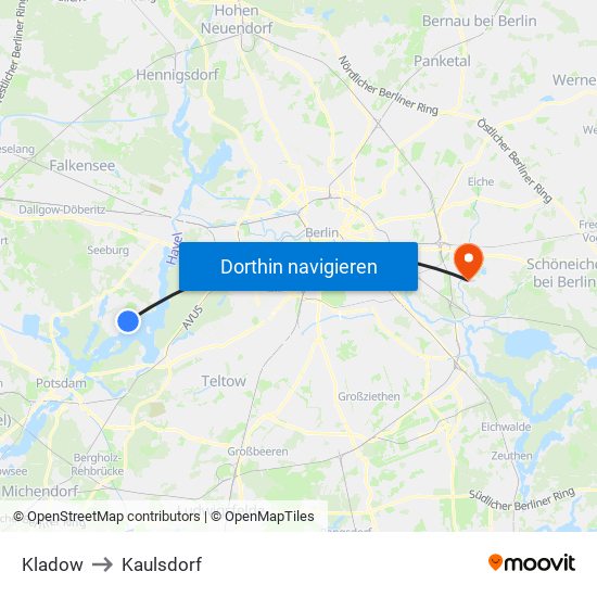 Kladow to Kaulsdorf map