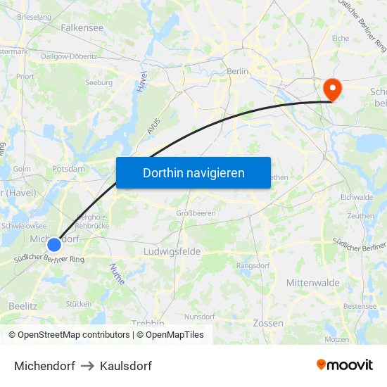 Michendorf to Kaulsdorf map