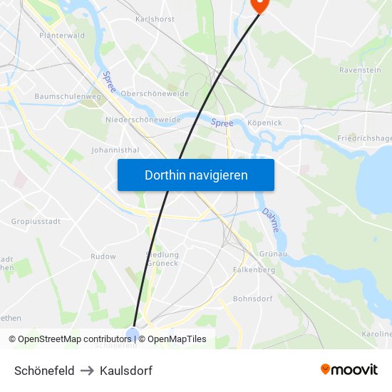 Schönefeld to Kaulsdorf map