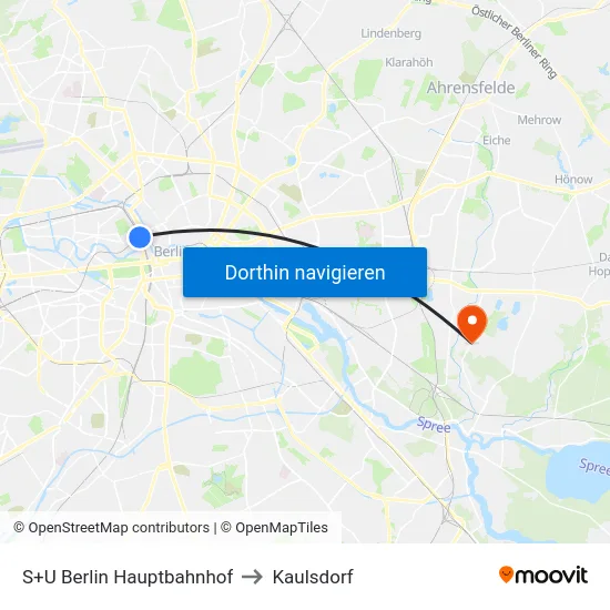 S+U Berlin Hauptbahnhof to Kaulsdorf map