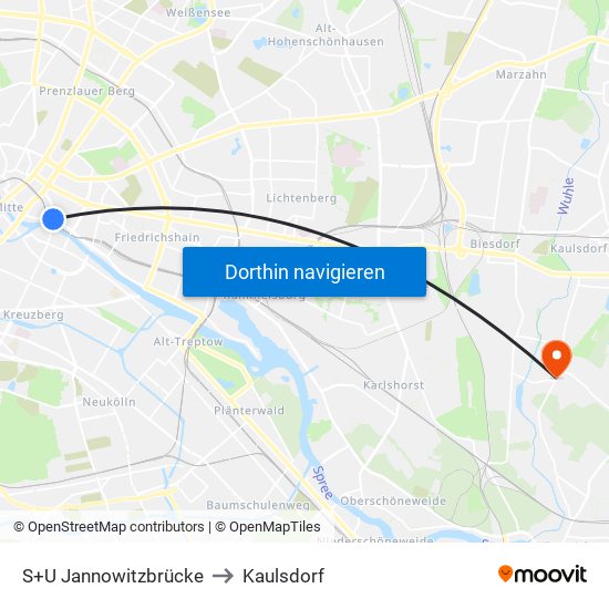 S+U Jannowitzbrücke to Kaulsdorf map