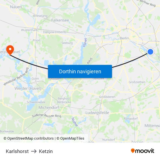Karlshorst to Ketzin map