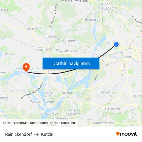 Reinickendorf to Ketzin map