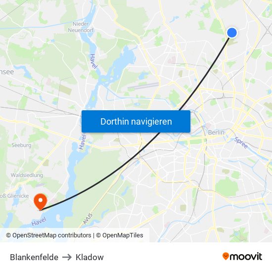 Blankenfelde to Kladow map