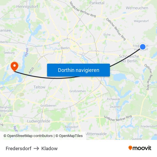 Fredersdorf to Kladow map