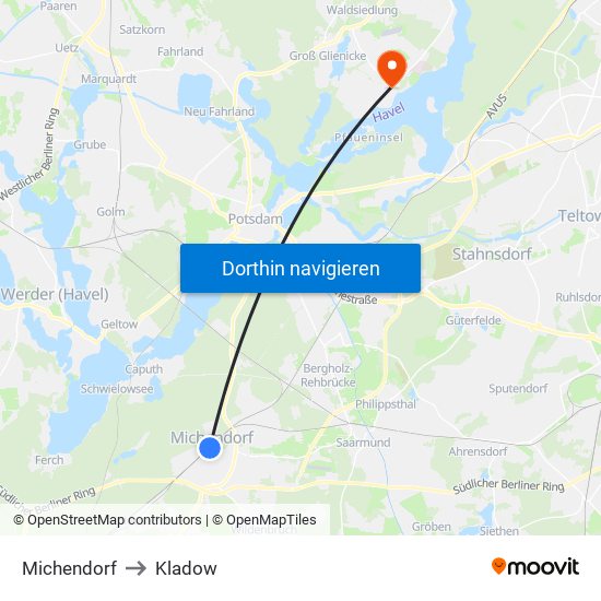 Michendorf to Kladow map