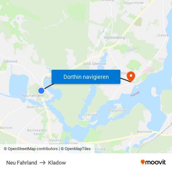 Neu Fahrland to Kladow map