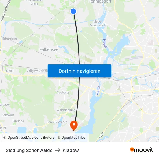 Siedlung Schönwalde to Kladow map