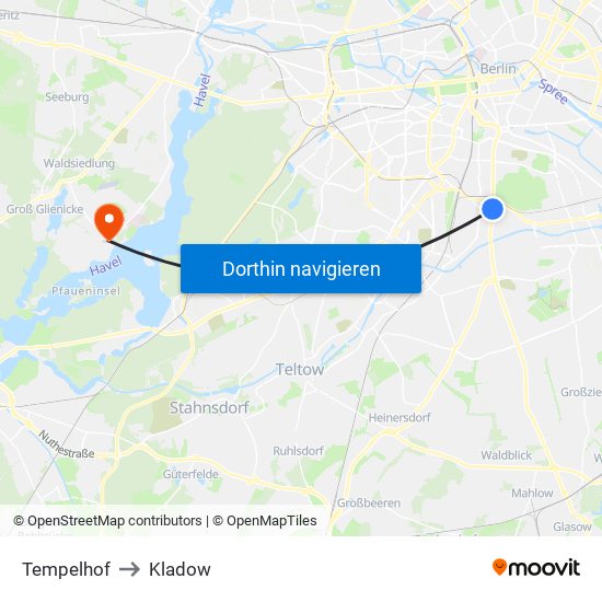 Tempelhof to Kladow map