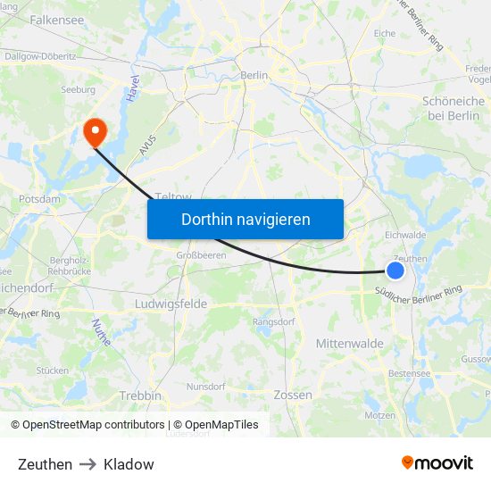 Zeuthen to Kladow map