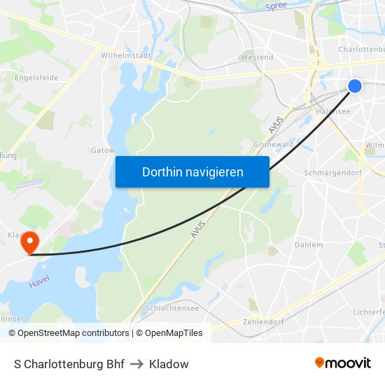 S Charlottenburg Bhf to Kladow map