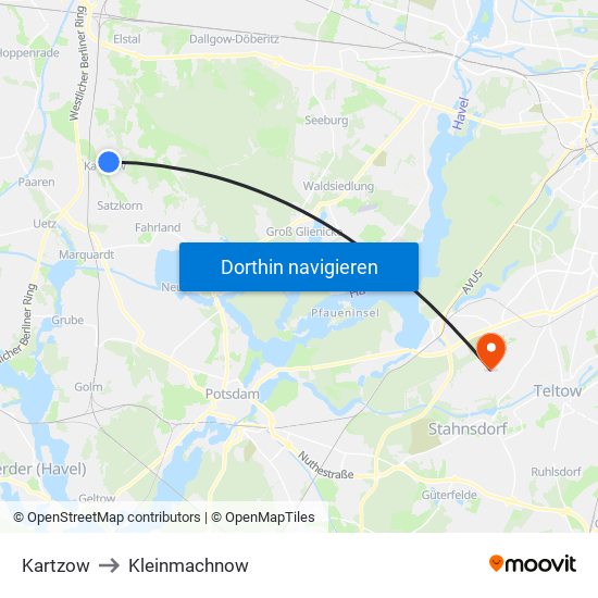 Kartzow to Kleinmachnow map