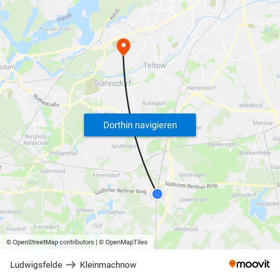 Ludwigsfelde to Kleinmachnow map