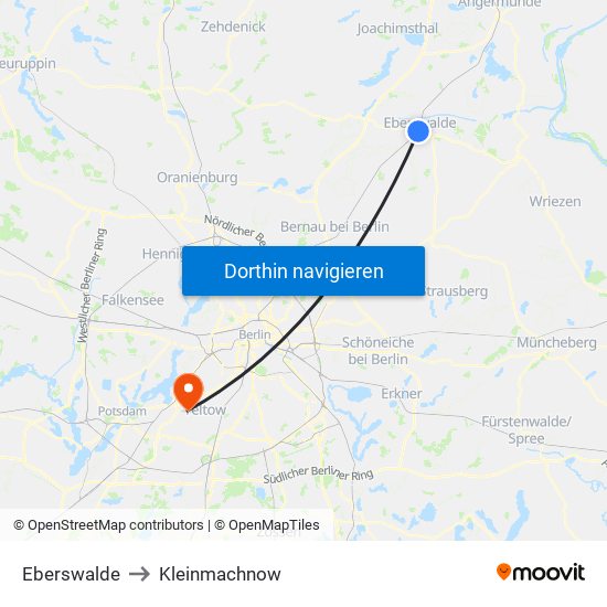 Eberswalde to Kleinmachnow map