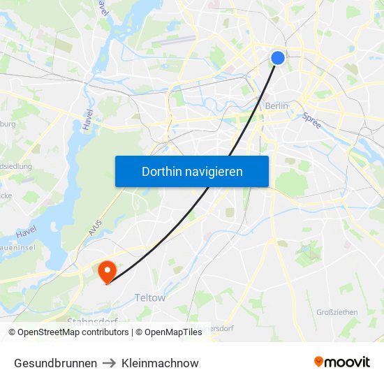 Gesundbrunnen to Kleinmachnow map