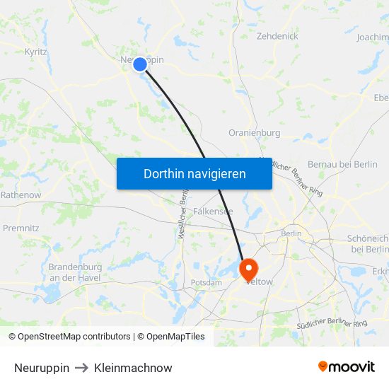 Neuruppin to Kleinmachnow map