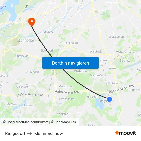 Rangsdorf to Kleinmachnow map