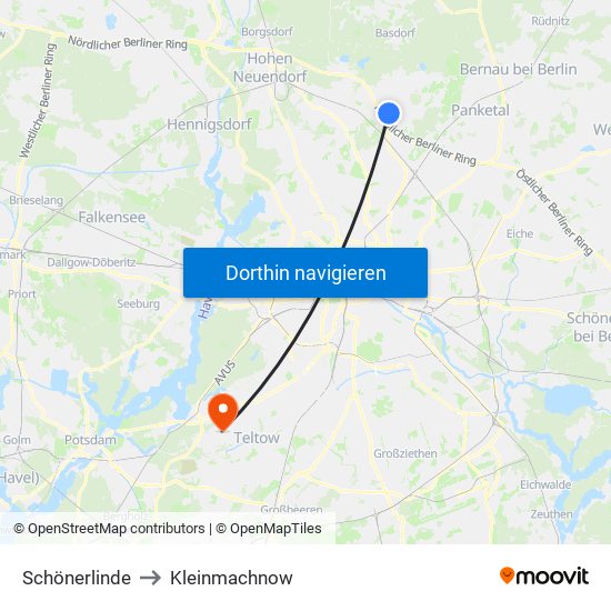 Schönerlinde to Kleinmachnow map
