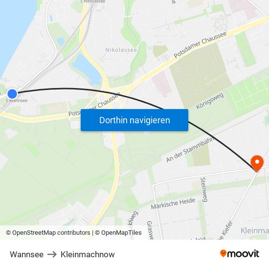 Wannsee to Kleinmachnow map