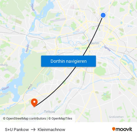 S+U Pankow to Kleinmachnow map