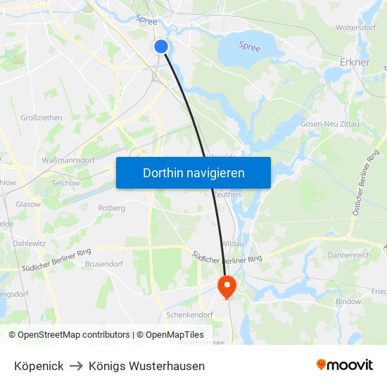 Köpenick to Königs Wusterhausen map
