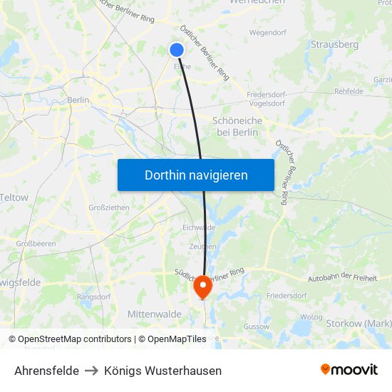 Ahrensfelde to Königs Wusterhausen map