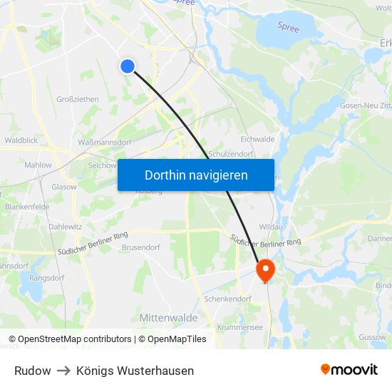 Rudow to Königs Wusterhausen map