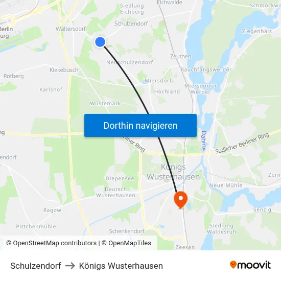 Schulzendorf to Königs Wusterhausen map