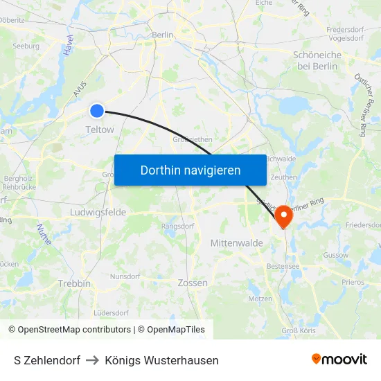 S Zehlendorf to Königs Wusterhausen map