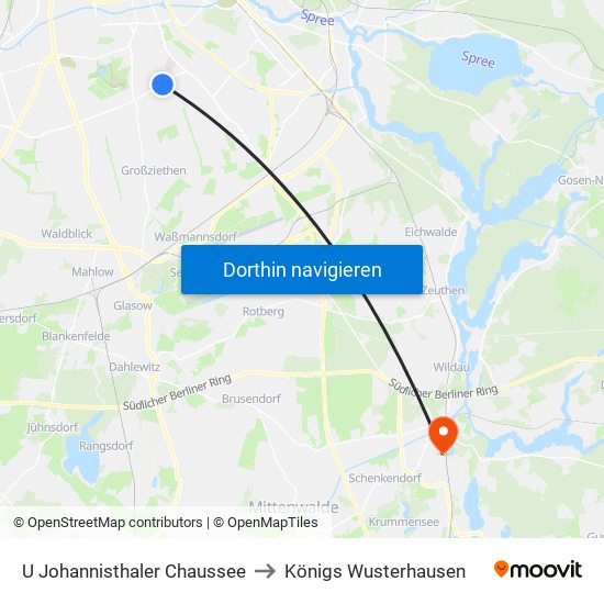 U Johannisthaler Chaussee to Königs Wusterhausen map