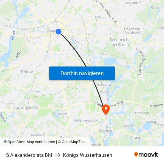 S Alexanderplatz Bhf to Königs Wusterhausen map