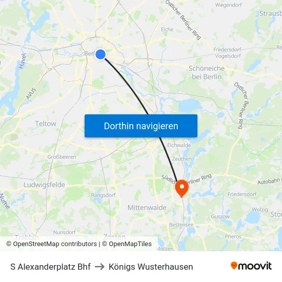 S Alexanderplatz Bhf to Königs Wusterhausen map