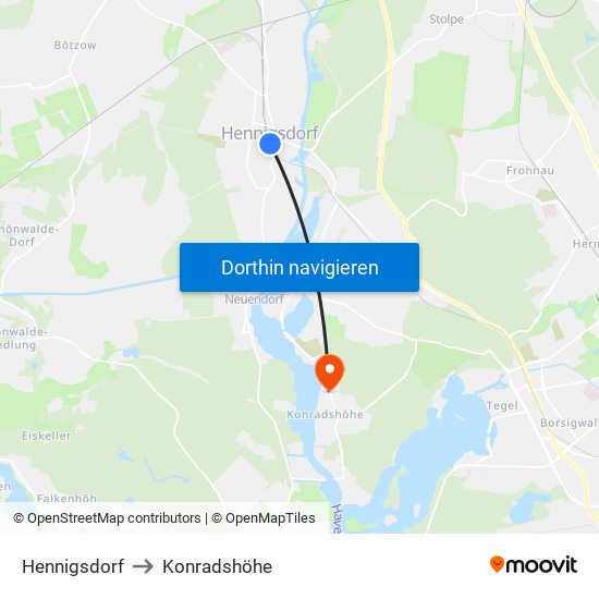 Hennigsdorf to Konradshöhe map