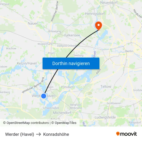 Werder (Havel) to Konradshöhe map