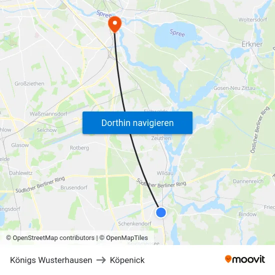 Königs Wusterhausen to Köpenick map