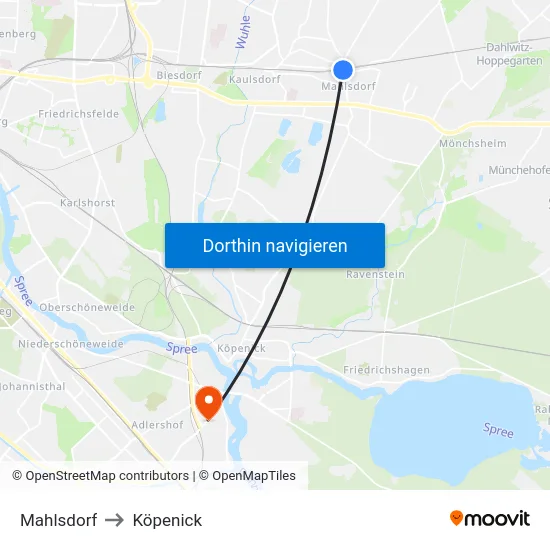 Mahlsdorf to Köpenick map