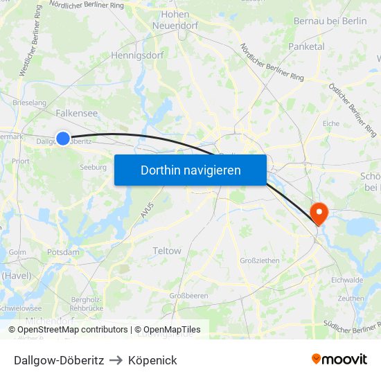 Dallgow-Döberitz to Köpenick map