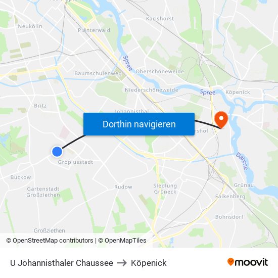 U Johannisthaler Chaussee to Köpenick map